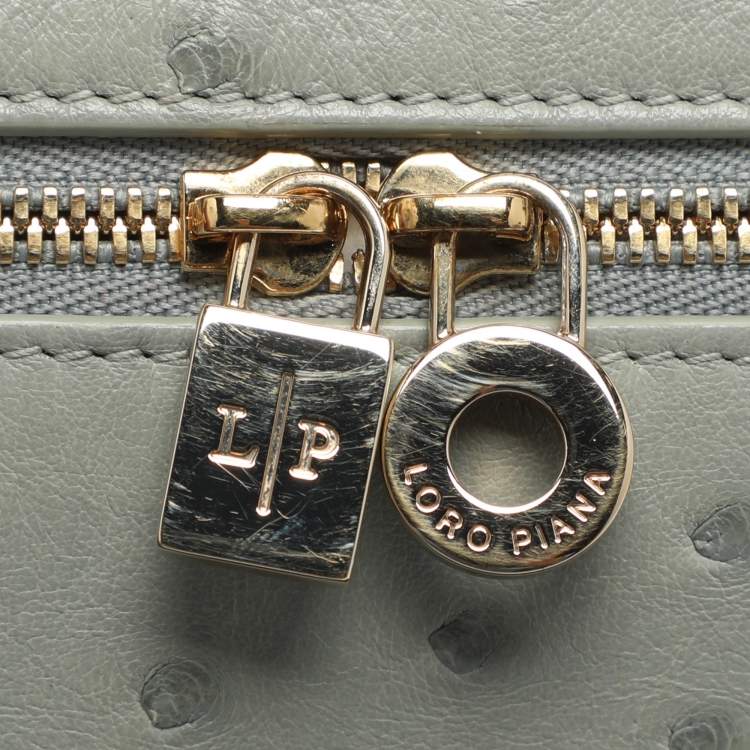 Pre Owned Loro Piana Grey Ostrich Extra Pocket L27 Pouch