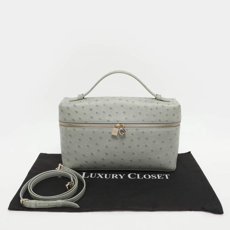 Pre Owned Loro Piana Grey Ostrich Extra Pocket L27 Pouch