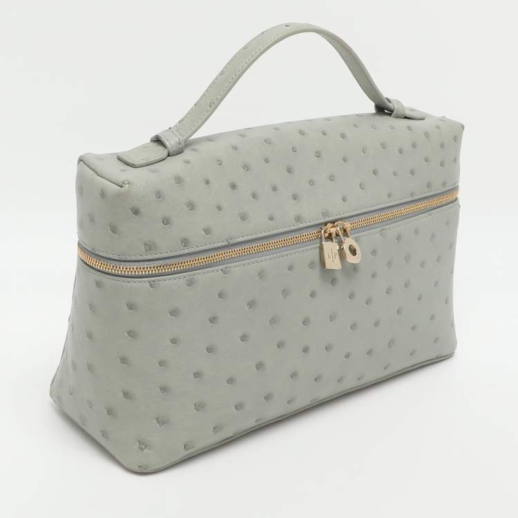 Pre Owned Loro Piana Grey Ostrich Extra Pocket L27 Pouch