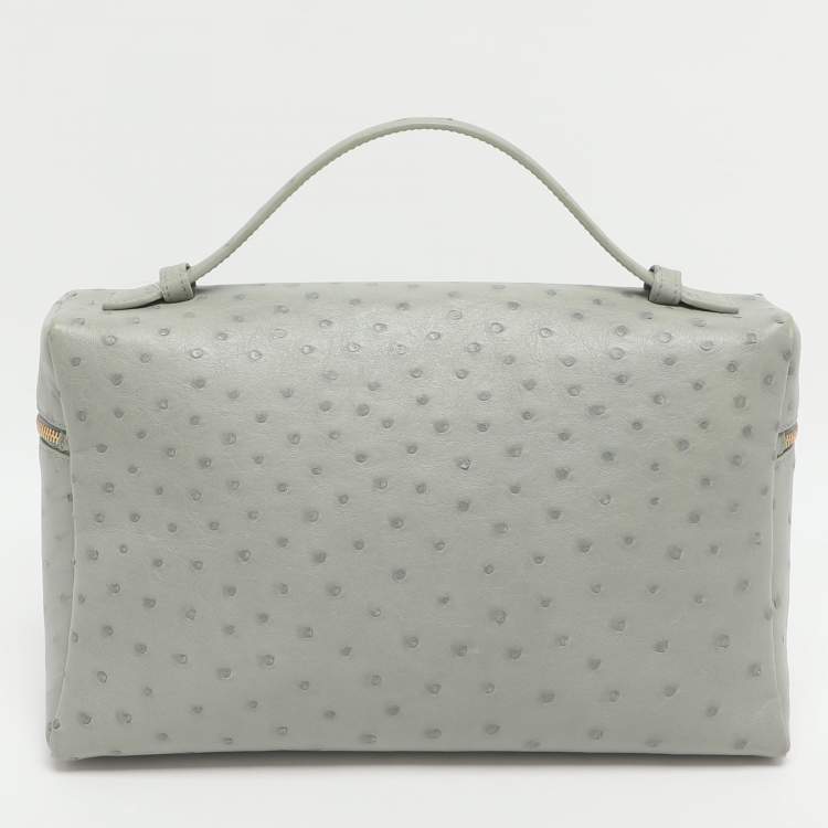 Pre Owned Loro Piana Grey Ostrich Extra Pocket L27 Pouch