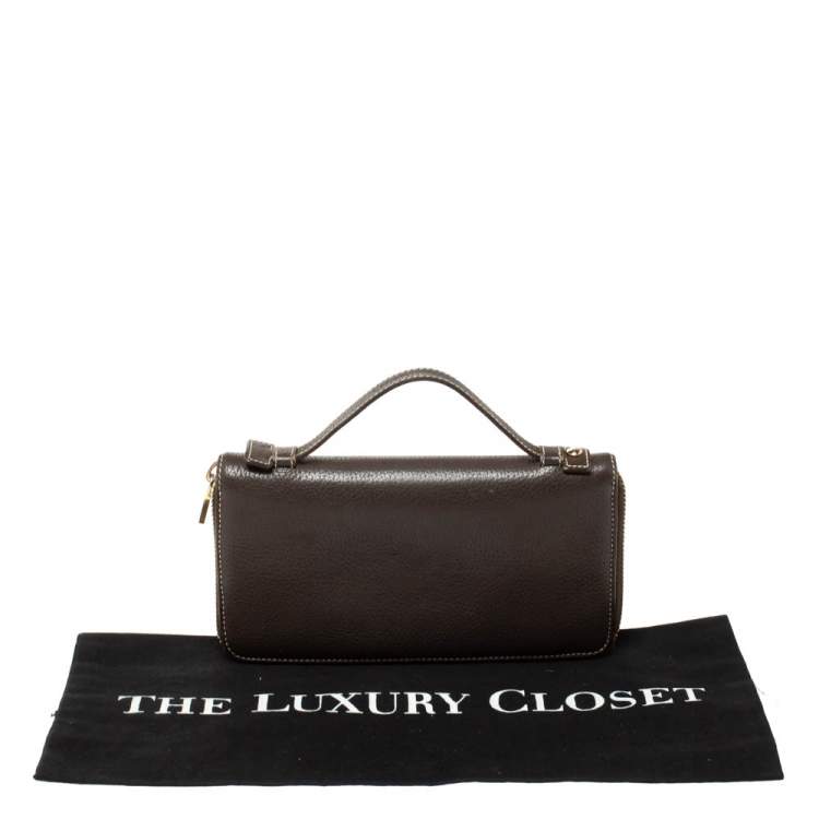 Pre Owned Loro Piana Dark Grey Leather Zip Around Pouch