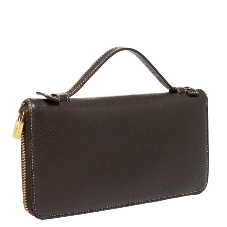 Pre Owned Loro Piana Dark Grey Leather Zip Around Pouch