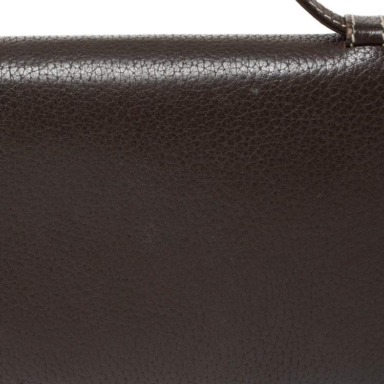 Pre Owned Loro Piana Dark Grey Leather Zip Around Pouch