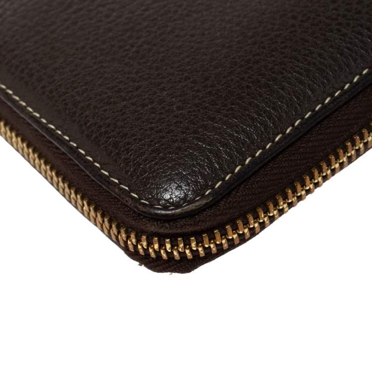Pre Owned Loro Piana Dark Grey Leather Zip Around Pouch