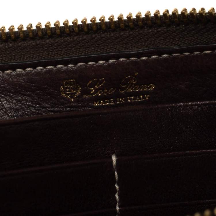 Pre Owned Loro Piana Dark Grey Leather Zip Around Pouch