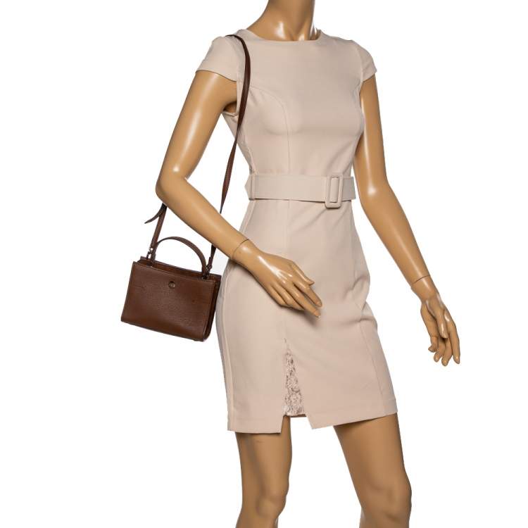Pre Owned Loro Piana Brown Leather and Suede Petite Odessa Top Handle Bag