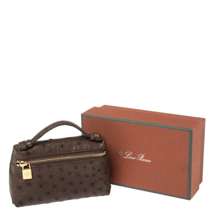 Pre Owned Loro Piana Brown Ostrich Zip Pouch