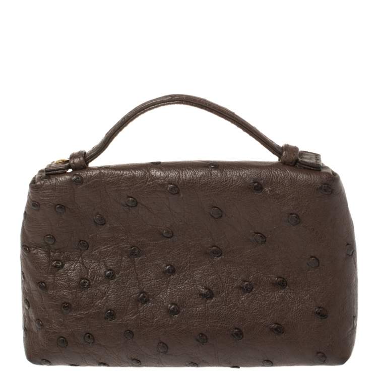 Pre Owned Loro Piana Brown Ostrich Zip Pouch