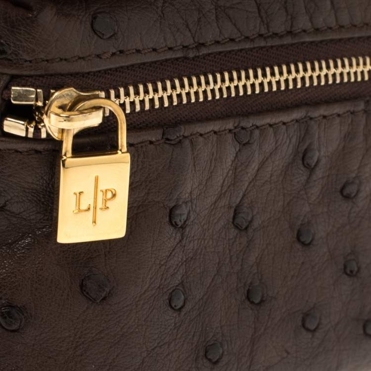 Pre Owned Loro Piana Brown Ostrich Zip Pouch