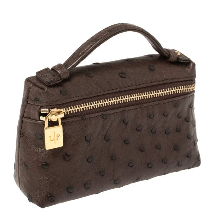 Pre Owned Loro Piana Brown Ostrich Zip Pouch