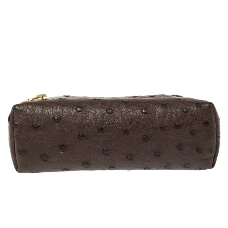 Pre Owned Loro Piana Brown Ostrich Zip Pouch