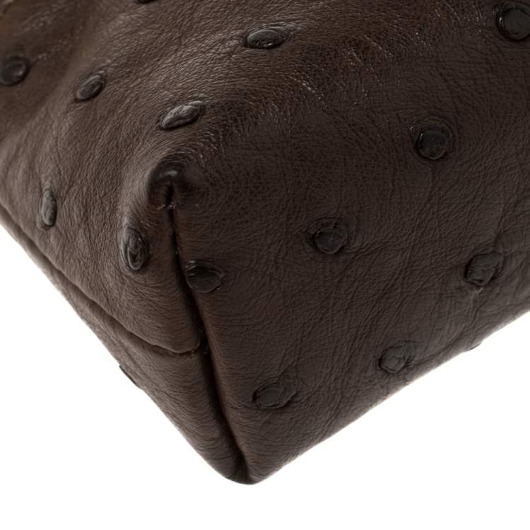 Pre Owned Loro Piana Brown Ostrich Zip Pouch