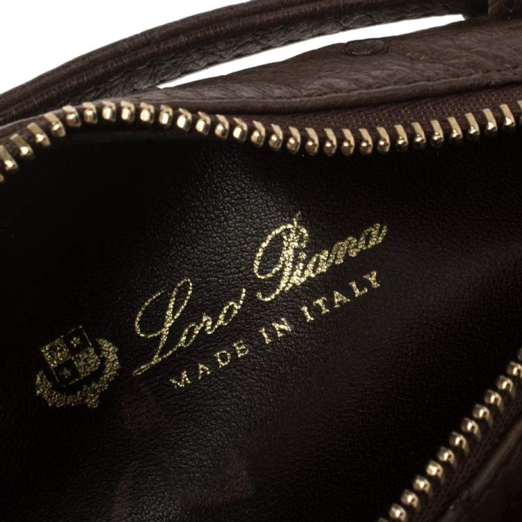 Pre Owned Loro Piana Brown Ostrich Zip Pouch