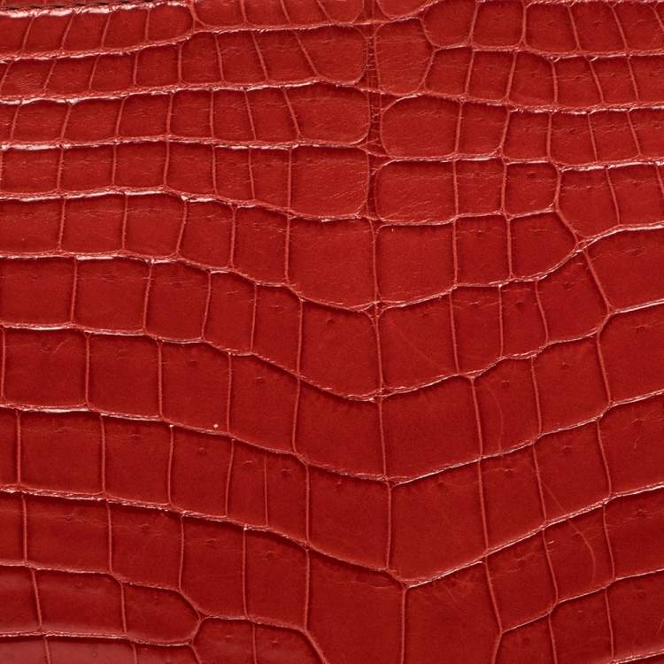 Pre Owned Loro Piana Red Crocodile Zipped Flat Pouch