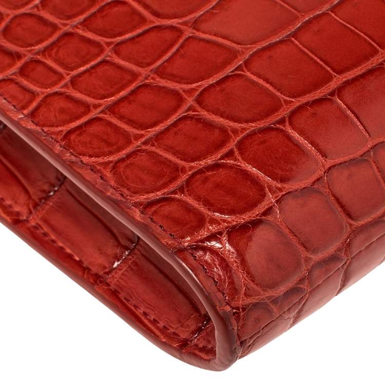 Pre Owned Loro Piana Red Crocodile Zipped Flat Pouch