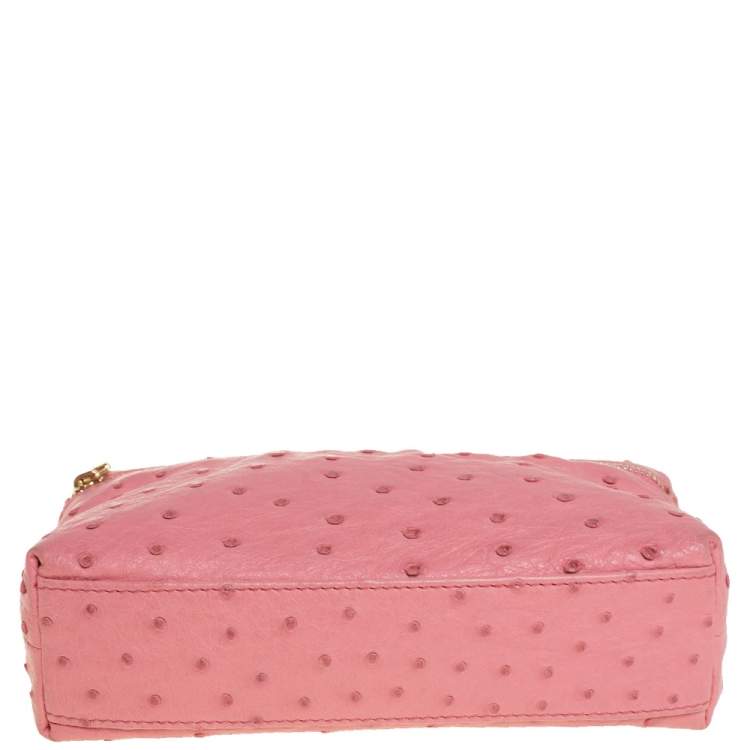 Pre Owned Loro Piana Pink Ostrich Zip Pouch