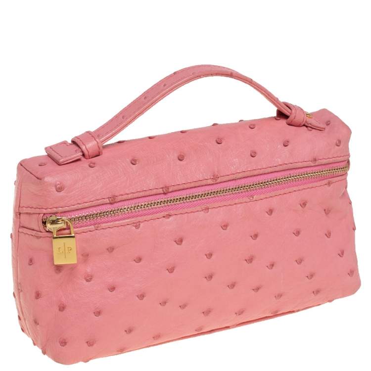 Pre Owned Loro Piana Pink Ostrich Zip Pouch