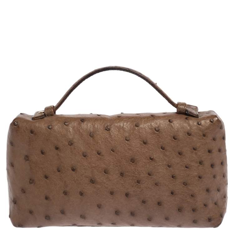 Pre Owned Loro Piana Brown Ostrich Zip Pouch