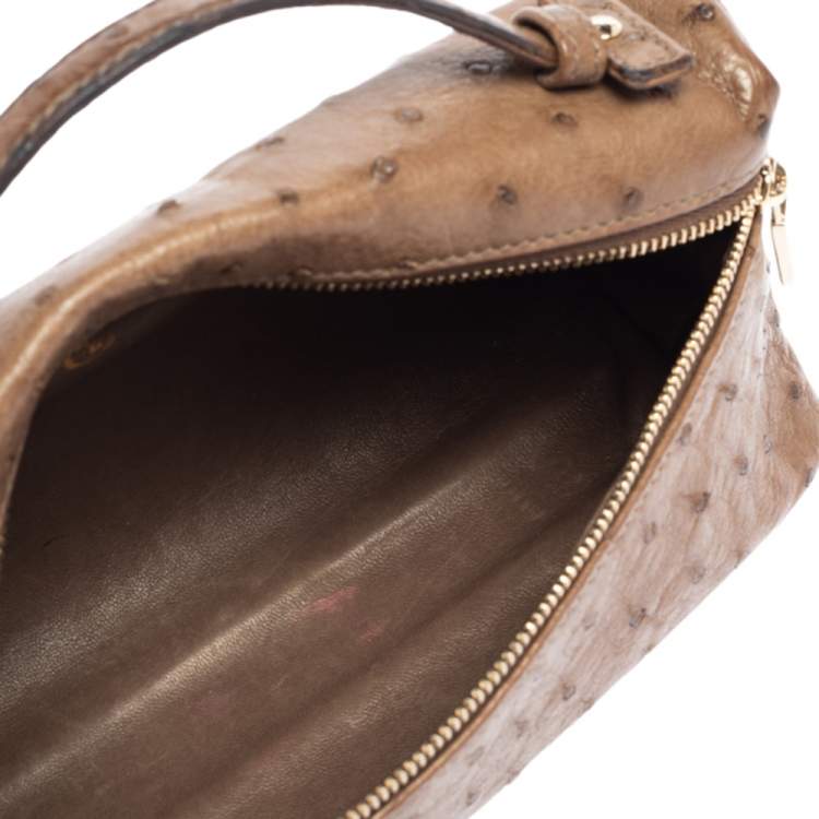 Pre Owned Loro Piana Brown Ostrich Zip Pouch