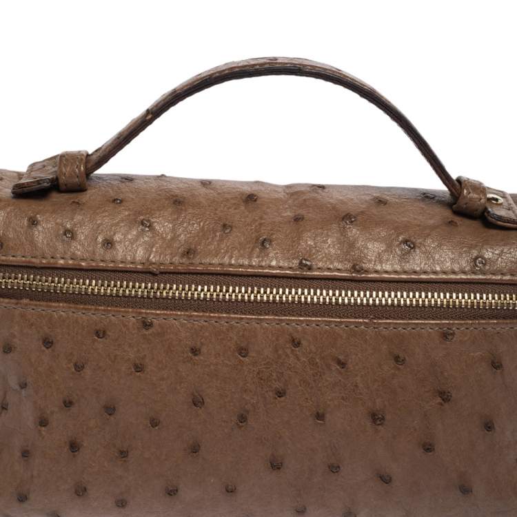 Pre Owned Loro Piana Brown Ostrich Zip Pouch