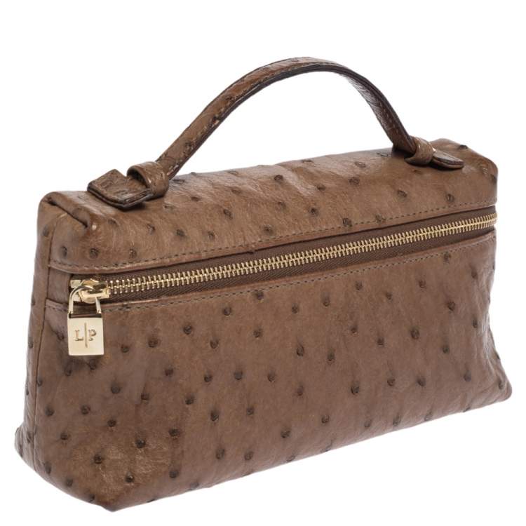 Pre Owned Loro Piana Brown Ostrich Zip Pouch