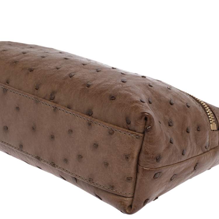 Pre Owned Loro Piana Brown Ostrich Zip Pouch