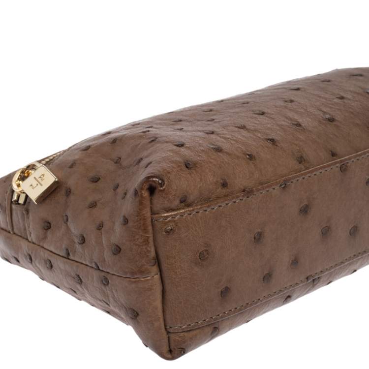 Pre Owned Loro Piana Brown Ostrich Zip Pouch