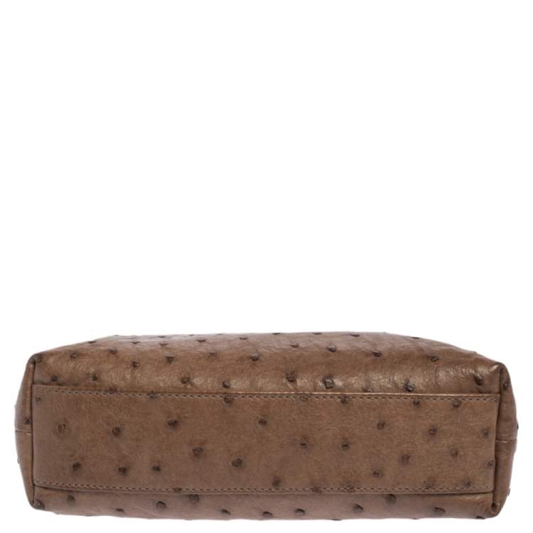 Pre Owned Loro Piana Brown Ostrich Zip Pouch