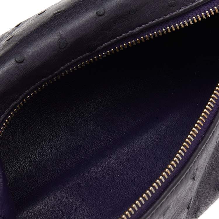 Pre Owned Loro Piana Purple Ostrich Leather Zip L19 Pouch
