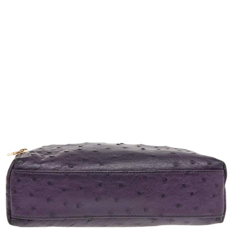 Pre Owned Loro Piana Purple Ostrich Leather Zip L19 Pouch
