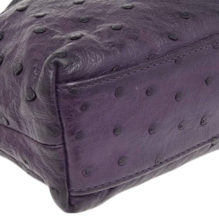 Pre Owned Loro Piana Purple Ostrich Leather Zip L19 Pouch