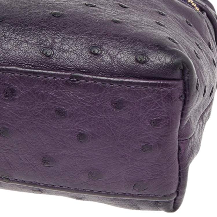 Pre Owned Loro Piana Purple Ostrich Leather Zip L19 Pouch