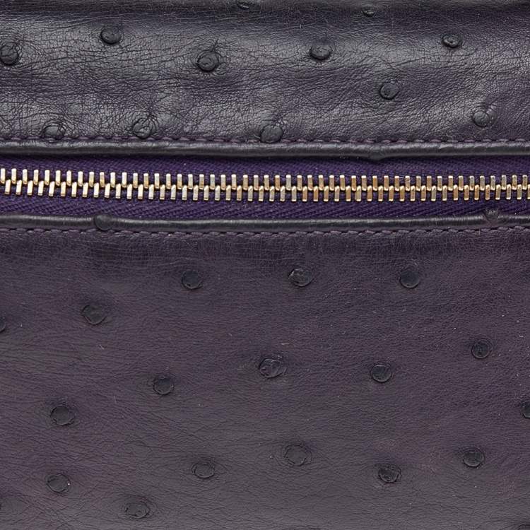 Pre Owned Loro Piana Purple Ostrich Leather Zip L19 Pouch