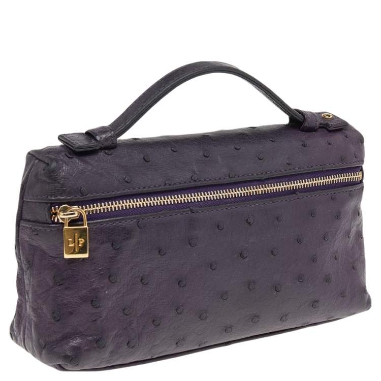 Pre Owned Loro Piana Purple Ostrich Leather Zip L19 Pouch