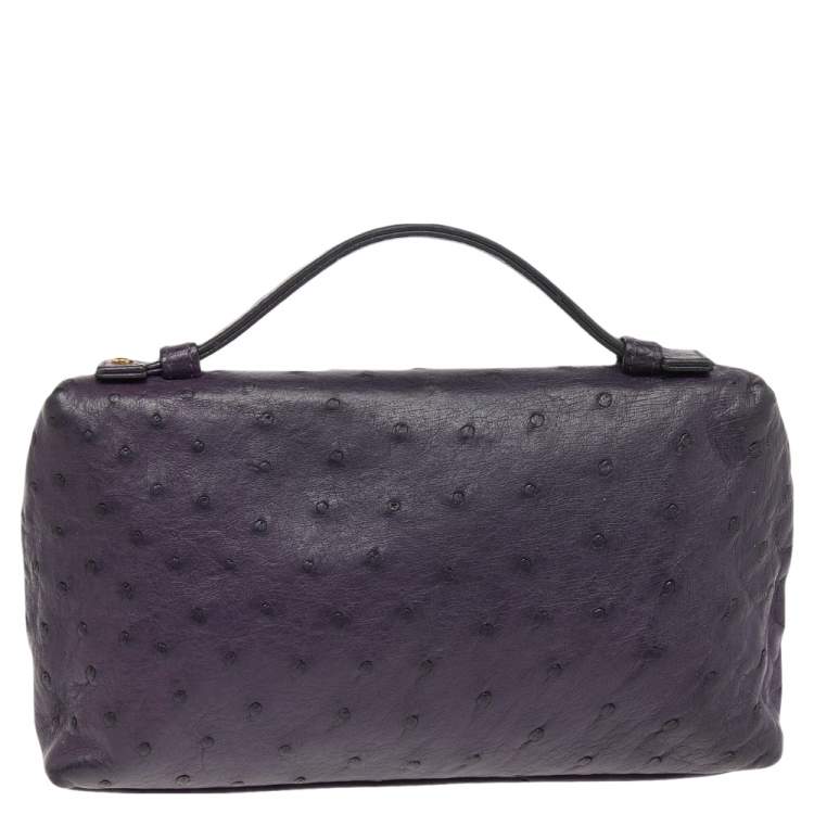 Pre Owned Loro Piana Purple Ostrich Leather Zip L19 Pouch