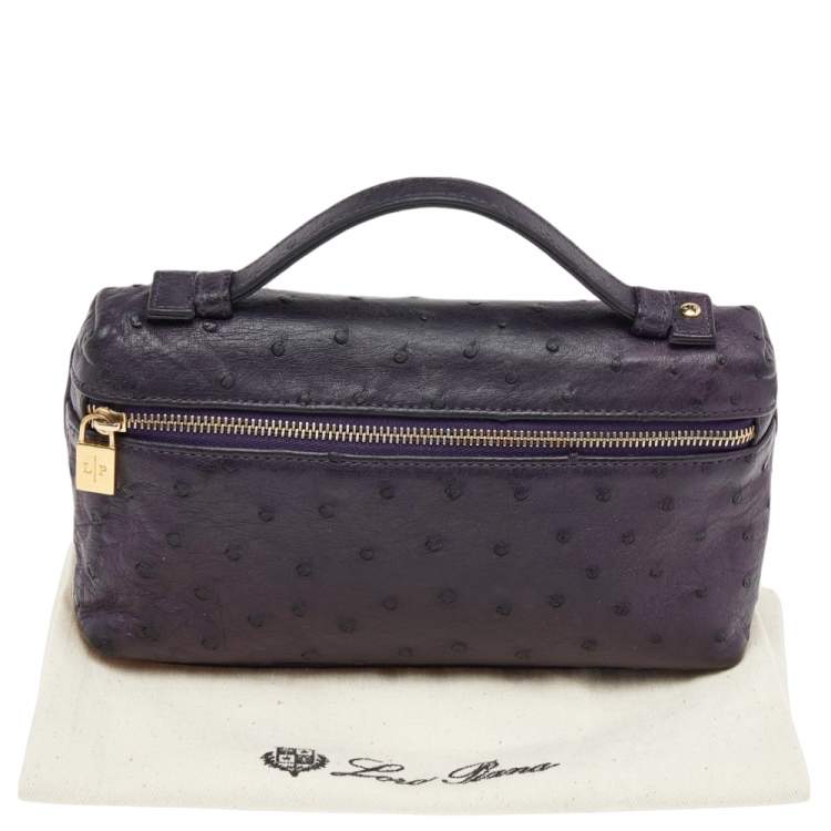 Pre Owned Loro Piana Purple Ostrich Leather Zip L19 Pouch