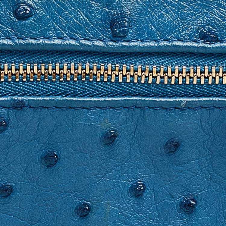 Pre Owned Loro Piana Blue Ostrich L19 Pouch 