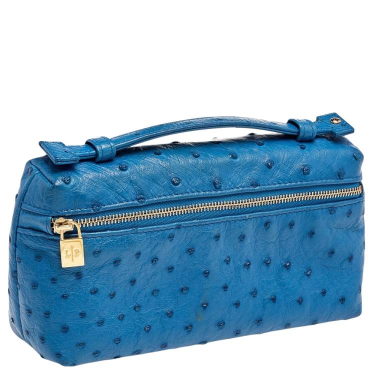 Pre Owned Loro Piana Blue Ostrich L19 Pouch 