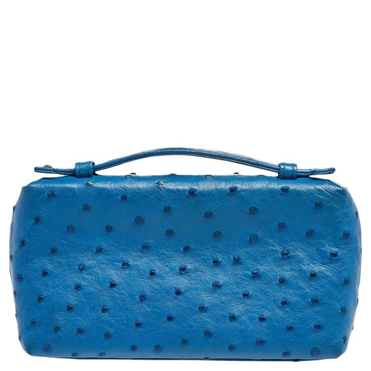 Pre Owned Loro Piana Blue Ostrich L19 Pouch 