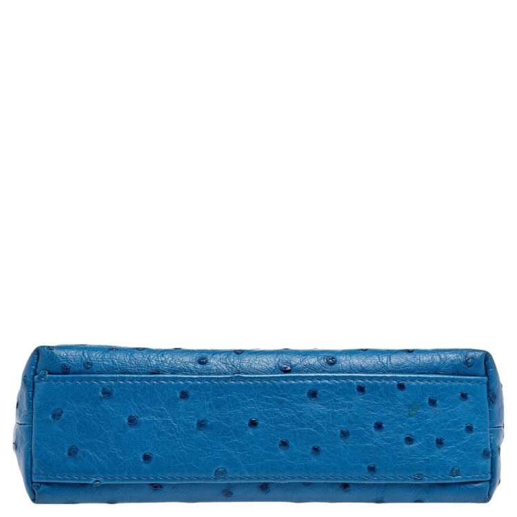 Pre Owned Loro Piana Blue Ostrich L19 Pouch 