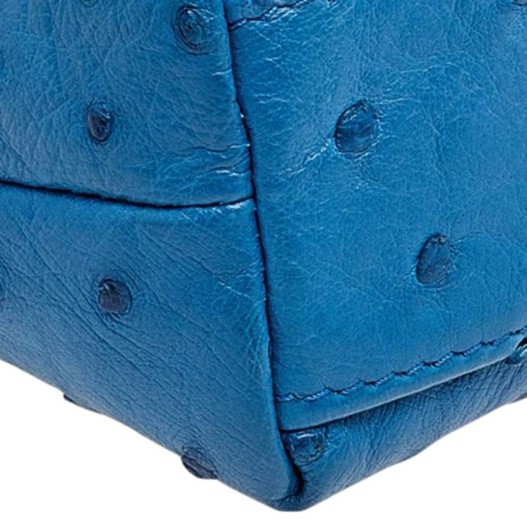 Pre Owned Loro Piana Blue Ostrich L19 Pouch 