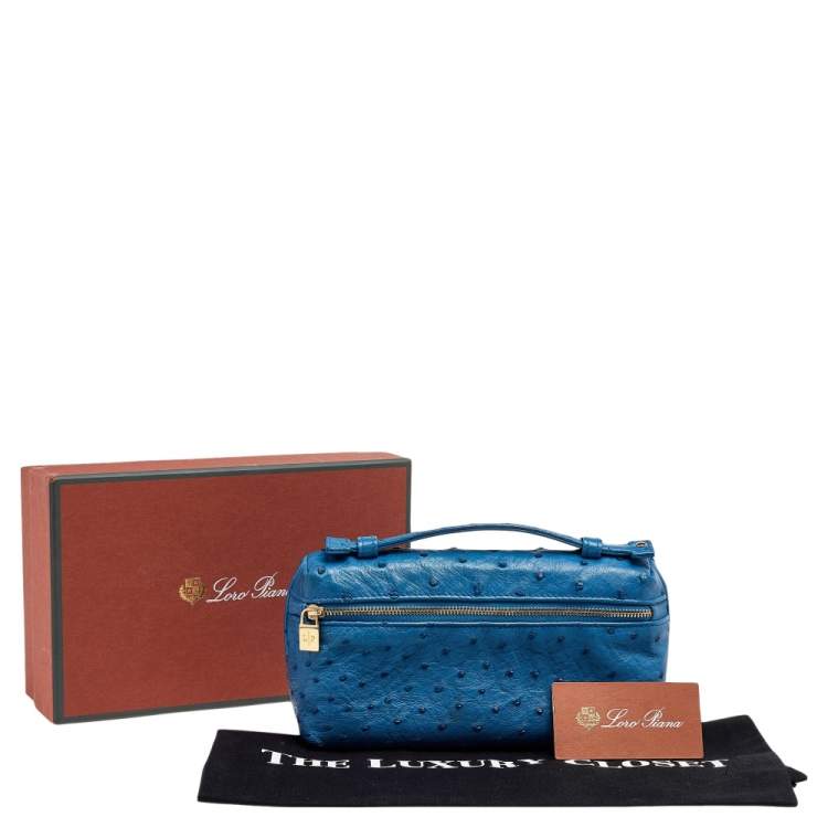 Pre Owned Loro Piana Blue Ostrich L19 Pouch 