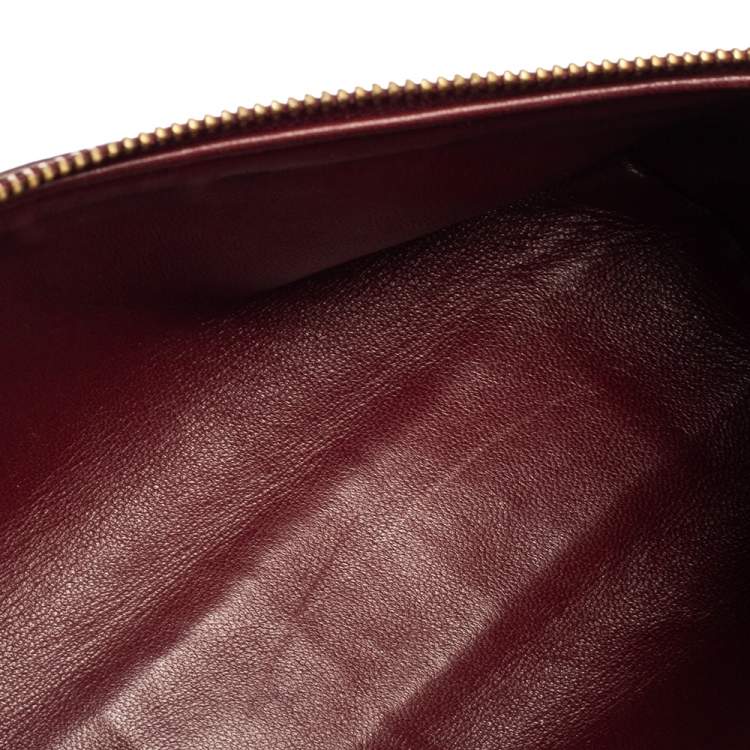 Pre Owned Loro Piana Burgundy Ostrich Zip L19 Pouch