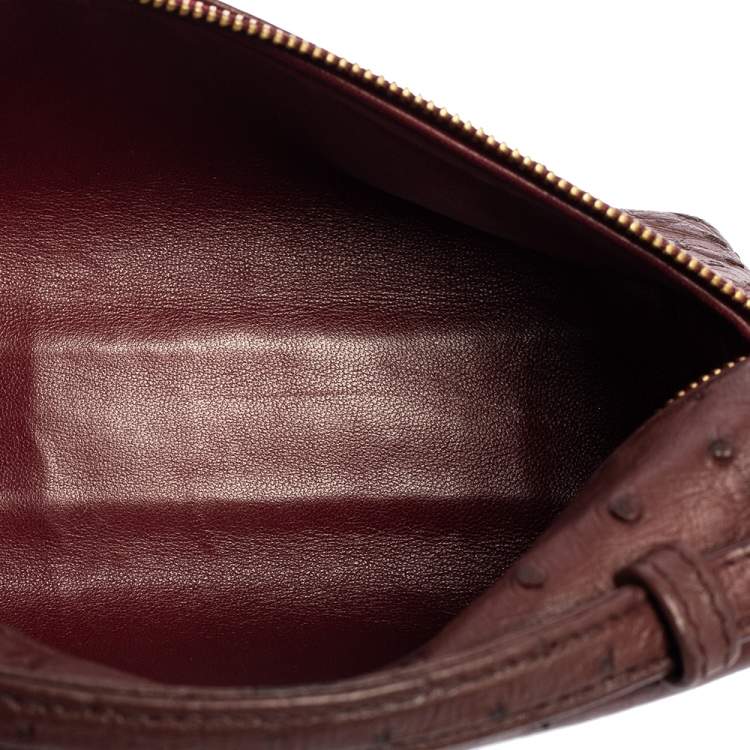 Pre Owned Loro Piana Burgundy Ostrich Zip L19 Pouch