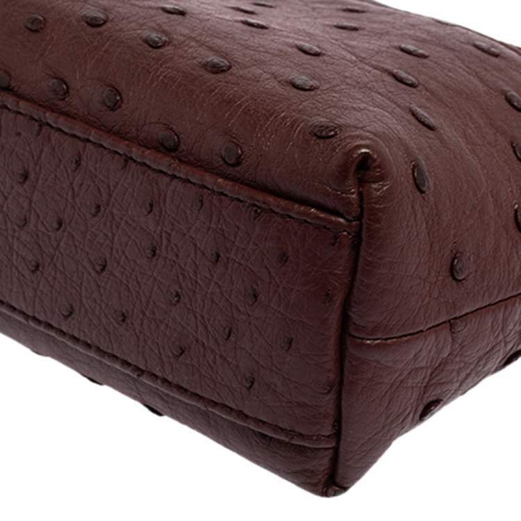 Pre Owned Loro Piana Burgundy Ostrich Zip L19 Pouch