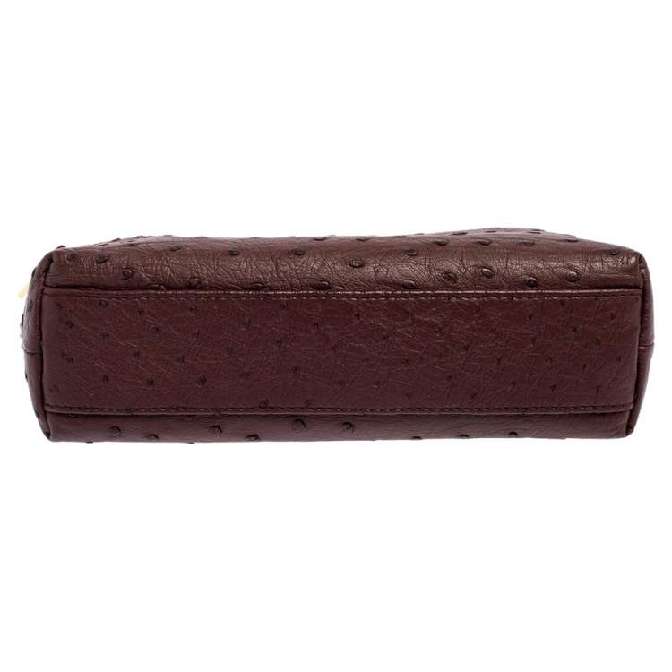 Pre Owned Loro Piana Burgundy Ostrich Zip L19 Pouch