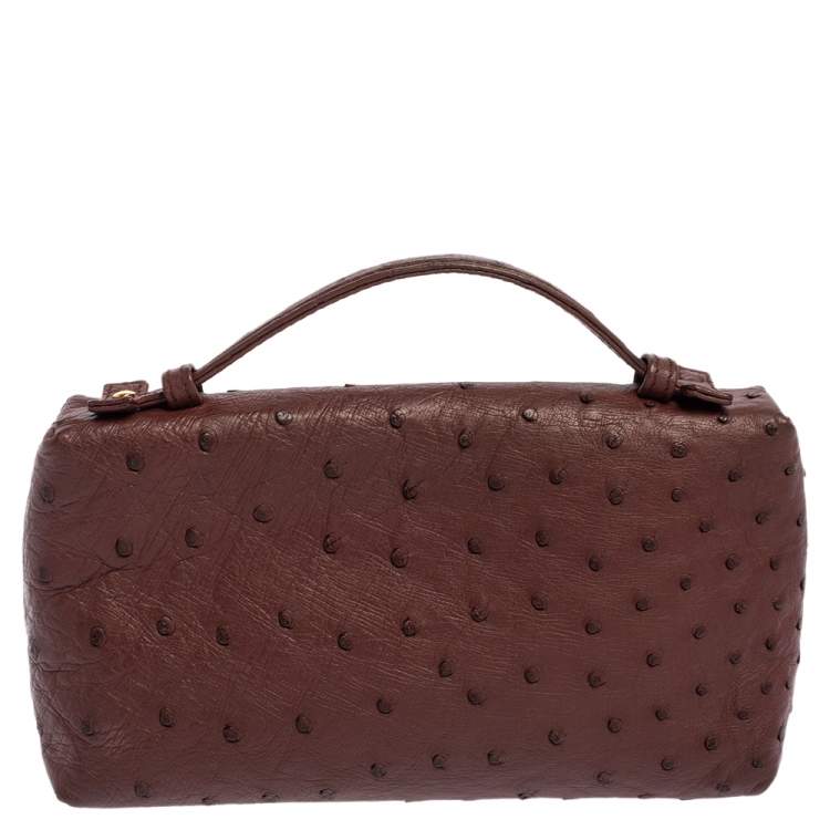 Pre Owned Loro Piana Burgundy Ostrich Zip L19 Pouch