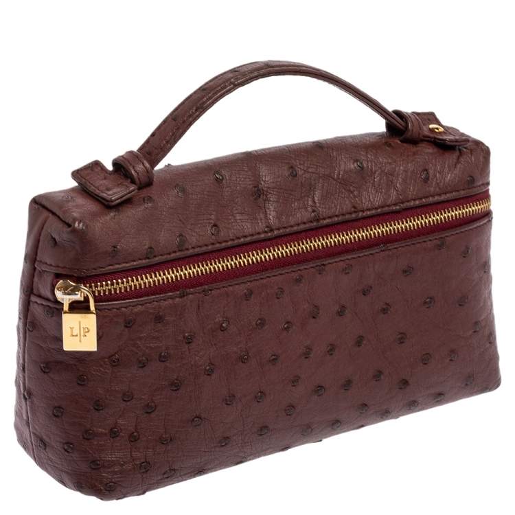 Pre Owned Loro Piana Burgundy Ostrich Zip L19 Pouch