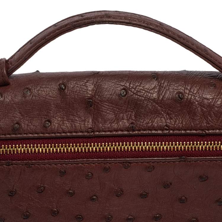 Pre Owned Loro Piana Burgundy Ostrich Zip L19 Pouch