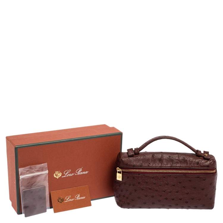 Pre Owned Loro Piana Burgundy Ostrich Zip L19 Pouch